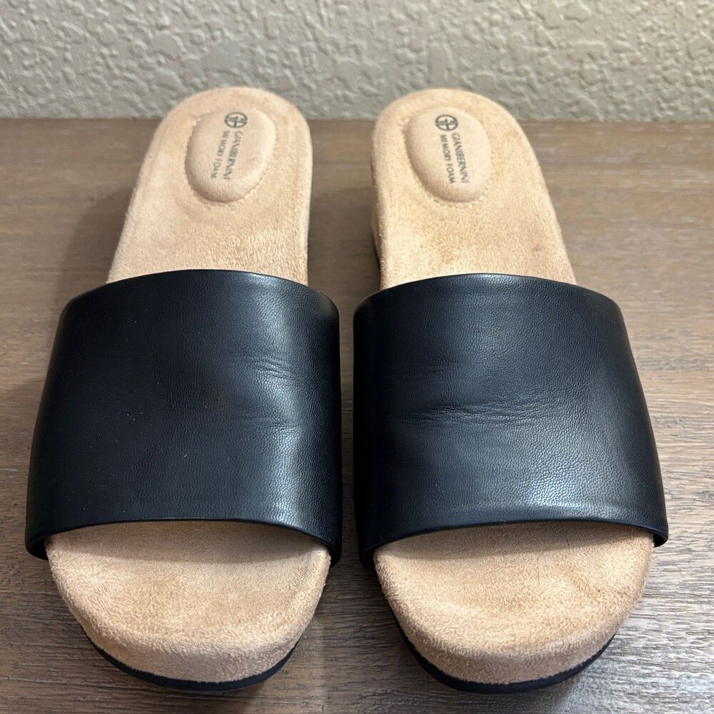 Giani Bernini Giulia Black Platform Wedge Sandals Size 8m Slip On Memory Foam - Picture 2 of 10